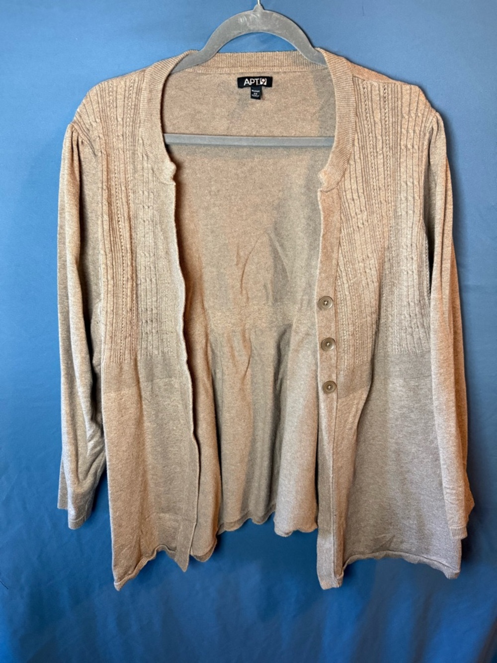 Apt. 9 Ribbed V-Neck Button Cardigan in Light Beige - Picture 4 of 4